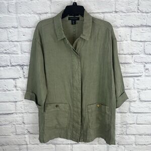 Tahari Women's 100% Linen Casual 3/4 Sleeve Lagenlook Tunic Blouse Size Medium